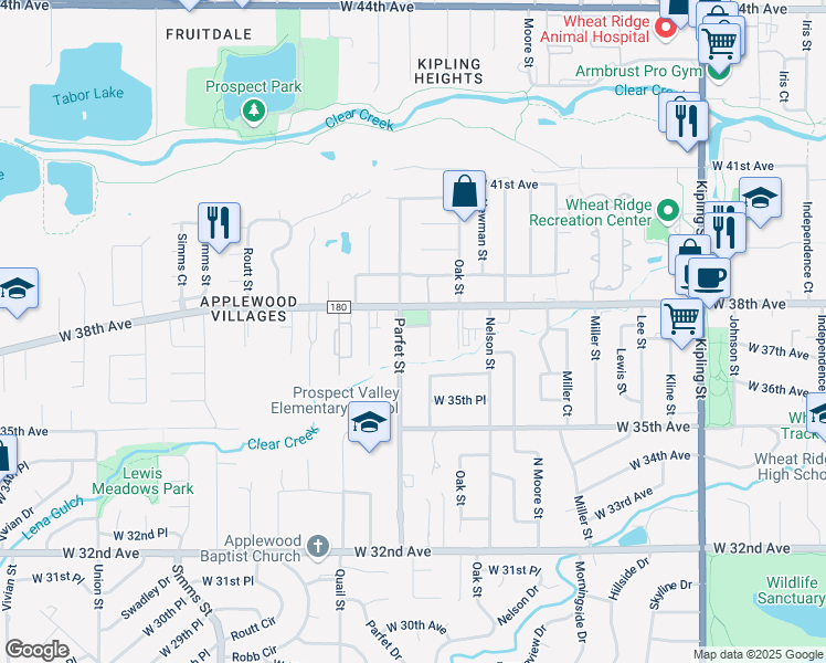 map of restaurants, bars, coffee shops, grocery stores, and more near 3720 Parfet Street in Wheat Ridge