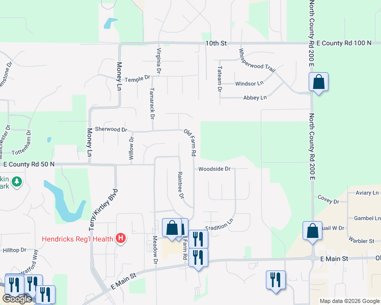 map of restaurants, bars, coffee shops, grocery stores, and more near 515 Old Farm Road in Danville