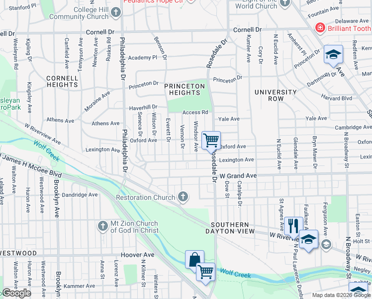 map of restaurants, bars, coffee shops, grocery stores, and more near 1001 Lexington Avenue in Dayton
