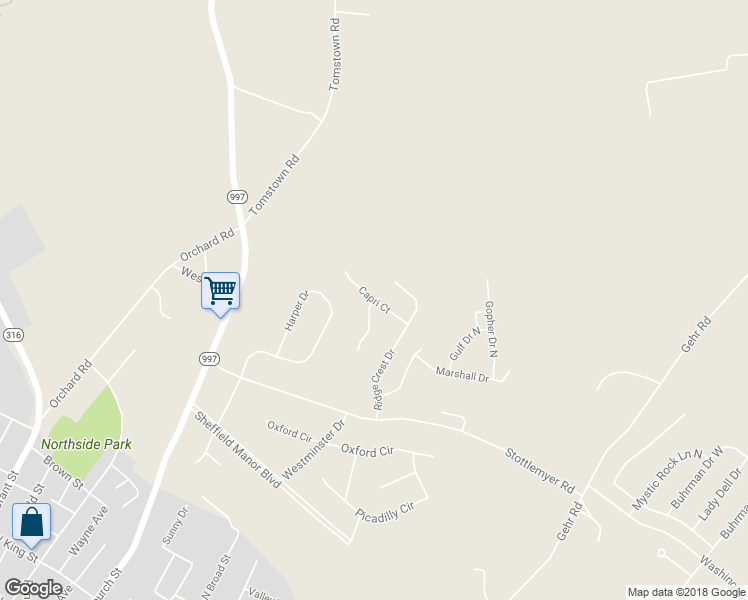 map of restaurants, bars, coffee shops, grocery stores, and more near Capri Court in Waynesboro