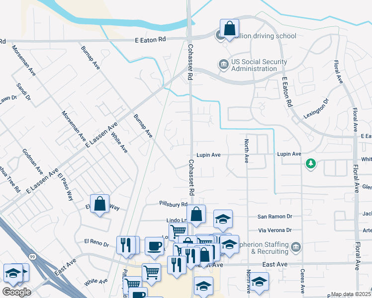 map of restaurants, bars, coffee shops, grocery stores, and more near in Chico