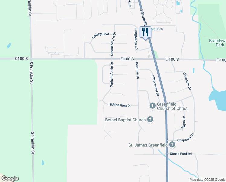 map of restaurants, bars, coffee shops, grocery stores, and more near 288 Pixy Court in Greenfield