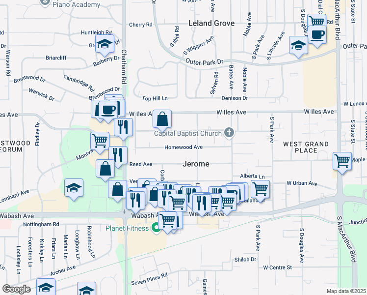 map of restaurants, bars, coffee shops, grocery stores, and more near 1601-1699 Reed Ave in Jerome
