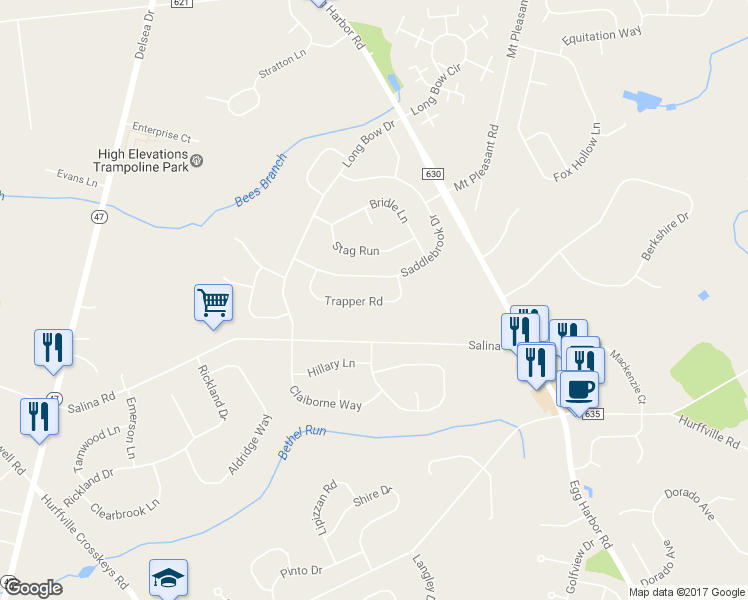 map of restaurants, bars, coffee shops, grocery stores, and more near 22 Trapper Road in Washington Township