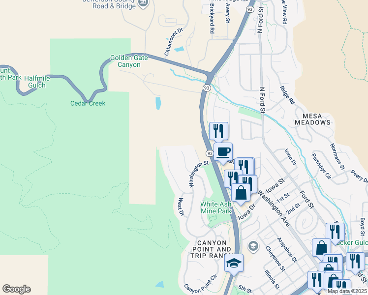 map of restaurants, bars, coffee shops, grocery stores, and more near 460 White Ash Drive in Golden