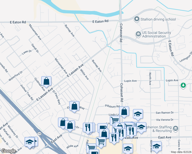 map of restaurants, bars, coffee shops, grocery stores, and more near 62 Tara Terrace in Chico