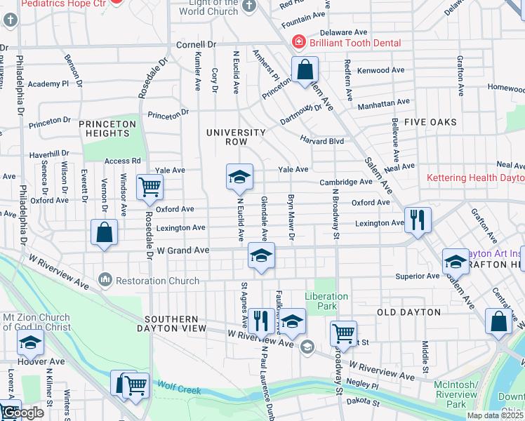 map of restaurants, bars, coffee shops, grocery stores, and more near 325 Lexington Avenue in Dayton
