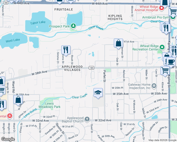 map of restaurants, bars, coffee shops, grocery stores, and more near 3815 Quail Court in Wheat Ridge