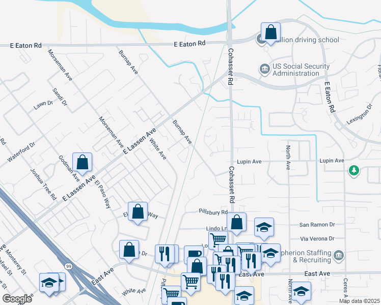 map of restaurants, bars, coffee shops, grocery stores, and more near 41 Cameo Drive in Chico