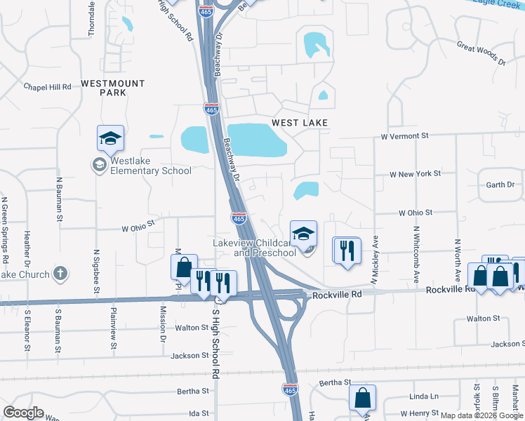 map of restaurants, bars, coffee shops, grocery stores, and more near 156 North Lawndale Avenue in Indianapolis