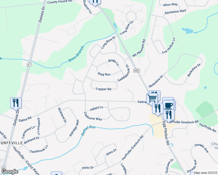 map of restaurants, bars, coffee shops, grocery stores, and more near 22 Trapper Road in Washington Township