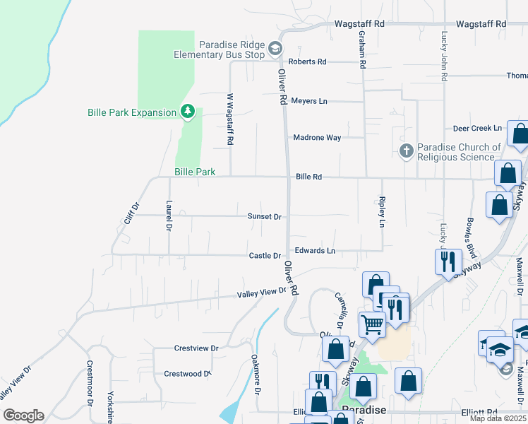 map of restaurants, bars, coffee shops, grocery stores, and more near 617 Sunset Drive in Paradise