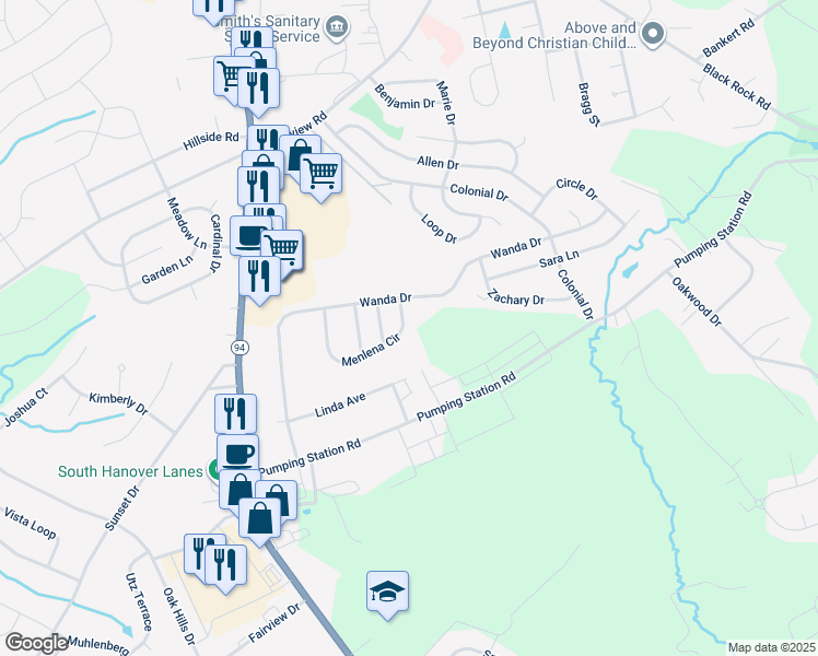 map of restaurants, bars, coffee shops, grocery stores, and more near 71 Menlena Circle in Hanover
