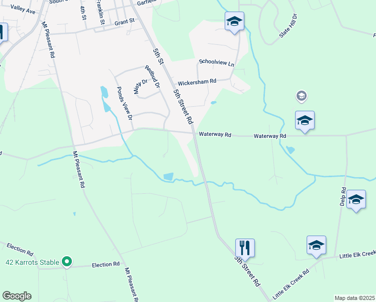 map of restaurants, bars, coffee shops, grocery stores, and more near 570 Waterway Road in Oxford
