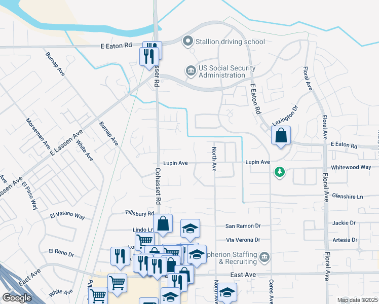 map of restaurants, bars, coffee shops, grocery stores, and more near 2948 San Verbena Way in Chico