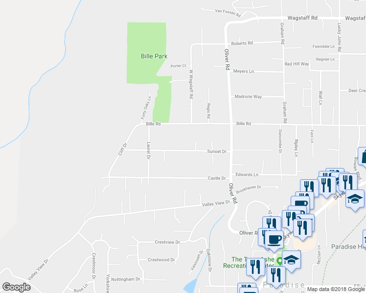 map of restaurants, bars, coffee shops, grocery stores, and more near 559 Sunset Drive in Paradise