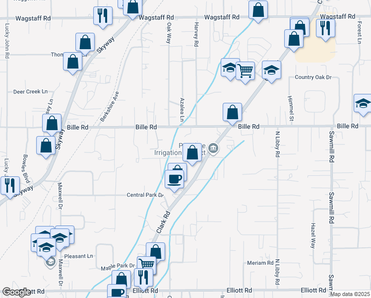 map of restaurants, bars, coffee shops, grocery stores, and more near 1231 Tahoe Way in Paradise