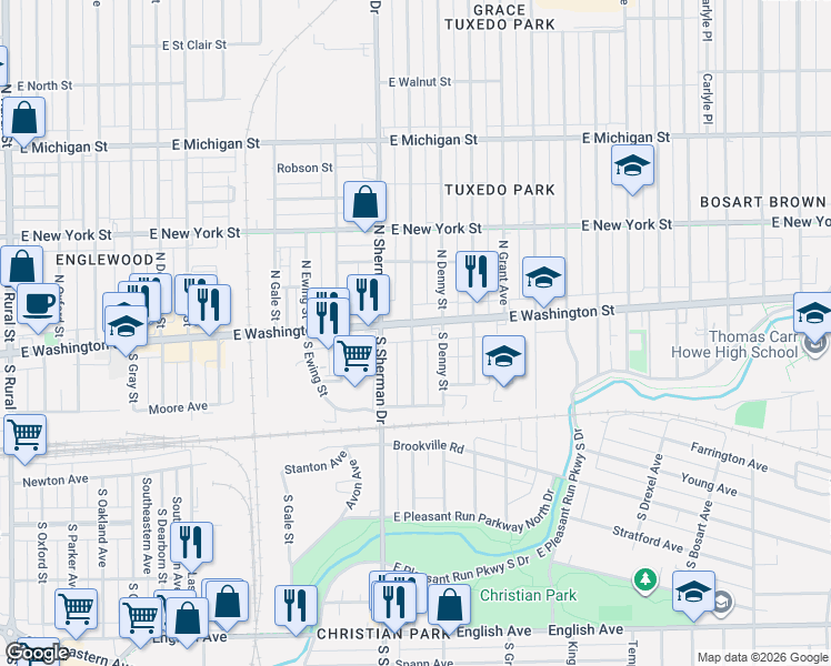 map of restaurants, bars, coffee shops, grocery stores, and more near in Indianapolis