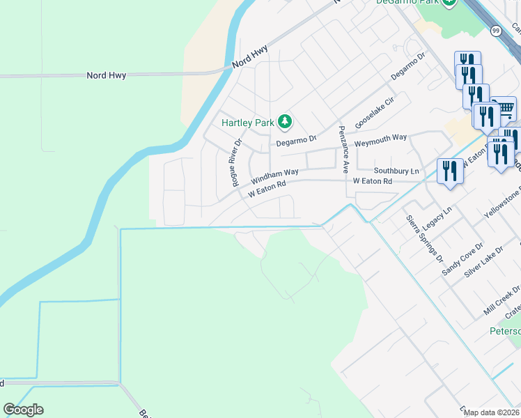 map of restaurants, bars, coffee shops, grocery stores, and more near 628 Burnt Ranch Way in Chico