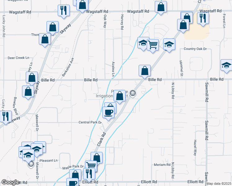 map of restaurants, bars, coffee shops, grocery stores, and more near 1231 Tahoe Way in Paradise