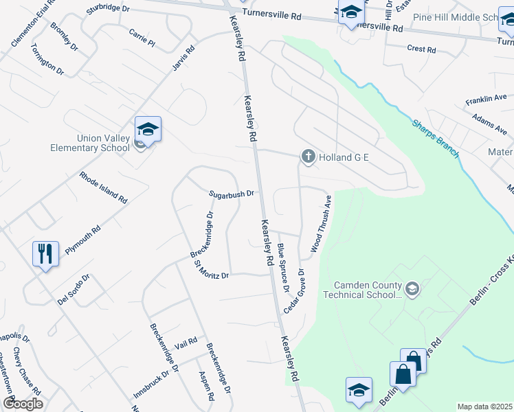 map of restaurants, bars, coffee shops, grocery stores, and more near 1285 Kearsley Road in Sicklerville
