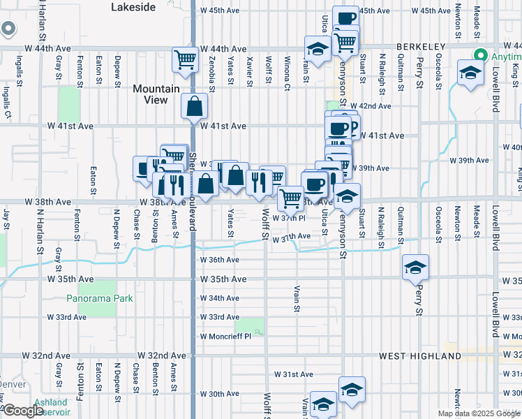 map of restaurants, bars, coffee shops, grocery stores, and more near in Denver