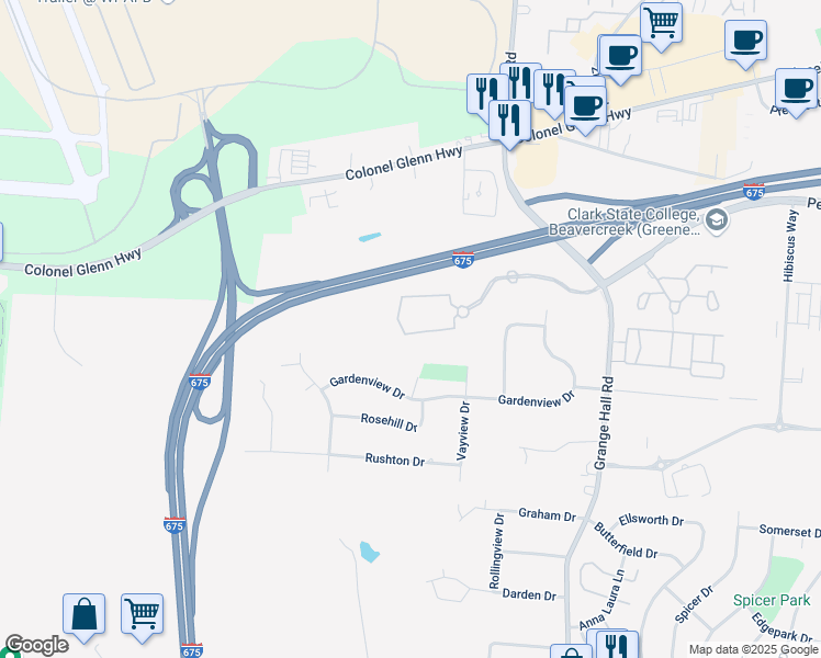 map of restaurants, bars, coffee shops, grocery stores, and more near 2651 Saffron Lane in Dayton