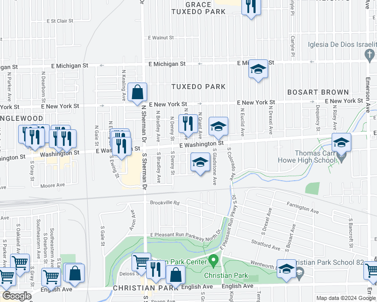 map of restaurants, bars, coffee shops, grocery stores, and more near in Indianapolis