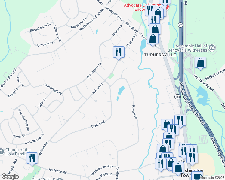 map of restaurants, bars, coffee shops, grocery stores, and more near 266 Forrest Drive in Washington Township