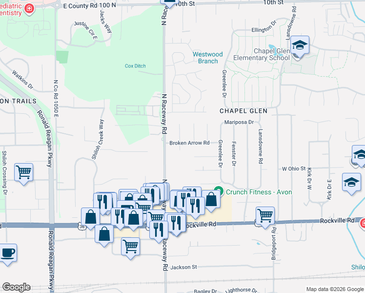 map of restaurants, bars, coffee shops, grocery stores, and more near 257 Sierra Court in Indianapolis