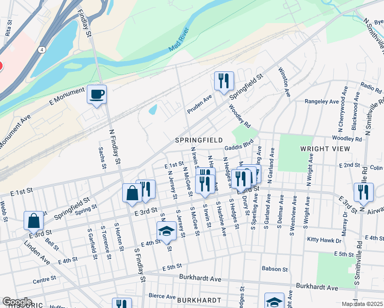 map of restaurants, bars, coffee shops, grocery stores, and more near 4 Diamond Avenue in Dayton