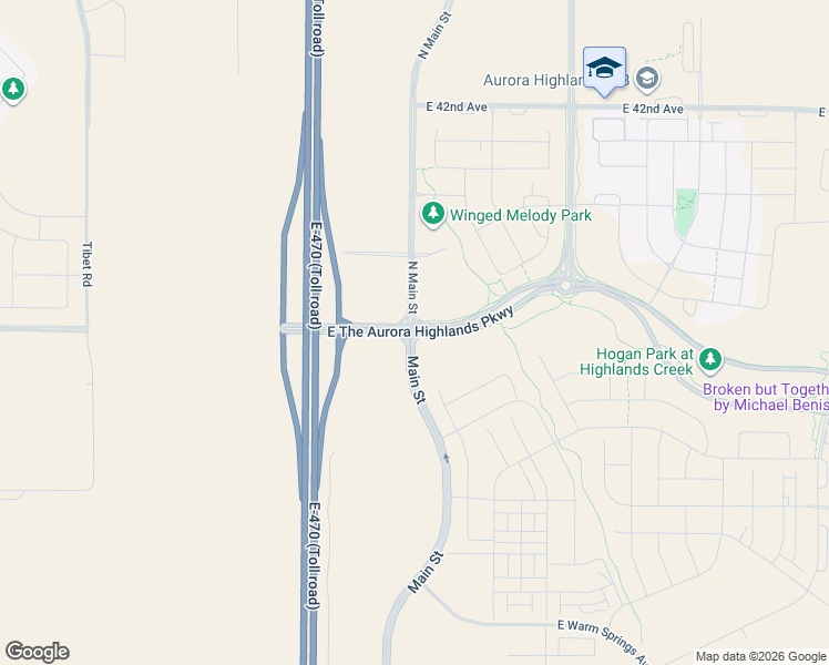 map of restaurants, bars, coffee shops, grocery stores, and more near 3900 E-470 in Aurora