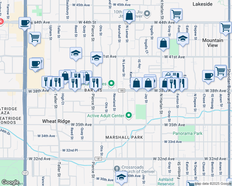 map of restaurants, bars, coffee shops, grocery stores, and more near in Wheat Ridge