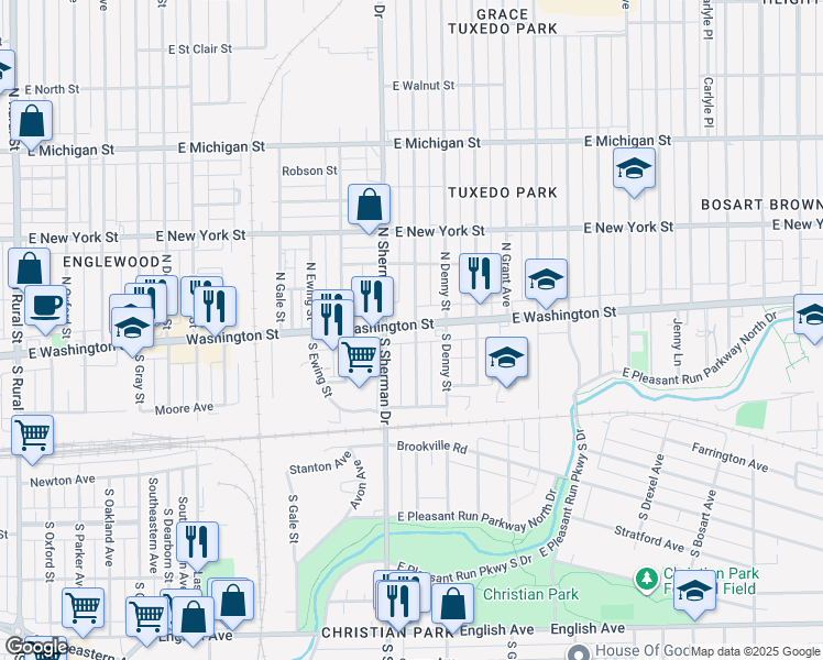 map of restaurants, bars, coffee shops, grocery stores, and more near in Indianapolis