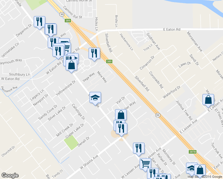 map of restaurants, bars, coffee shops, grocery stores, and more near 3124 Esplanade in Chico