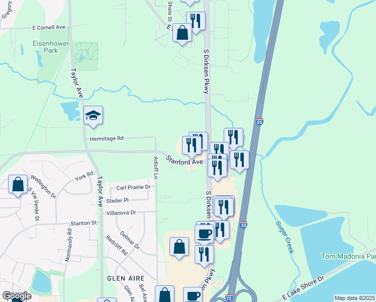 map of restaurants, bars, coffee shops, grocery stores, and more near in Springfield