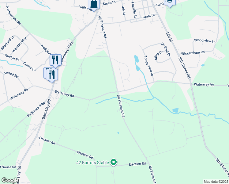 map of restaurants, bars, coffee shops, grocery stores, and more near 495 Waterway Rd in Oxford