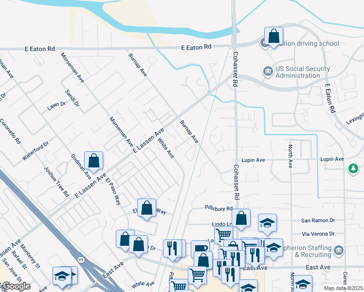 map of restaurants, bars, coffee shops, grocery stores, and more near 40 Jillian Lane in Chico