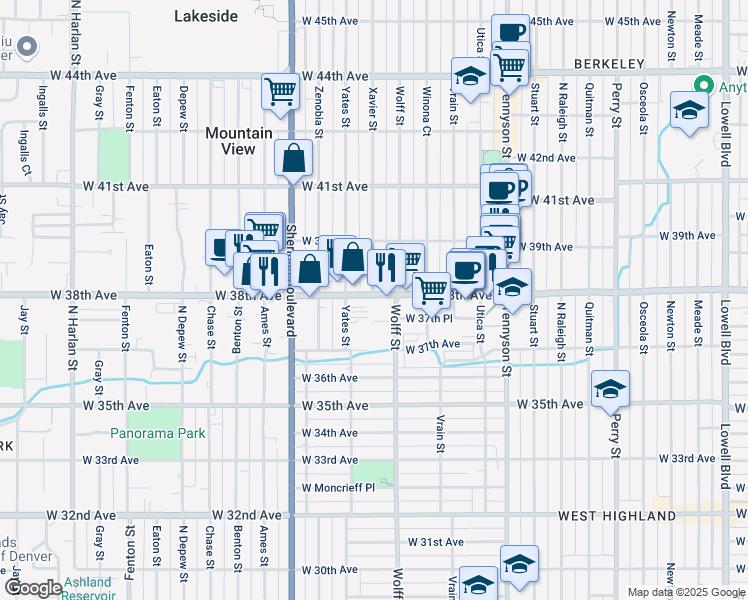 map of restaurants, bars, coffee shops, grocery stores, and more near in Denver