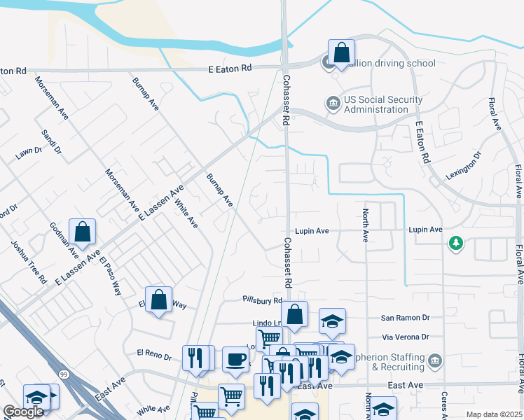 map of restaurants, bars, coffee shops, grocery stores, and more near 20 Coral Circle in Chico
