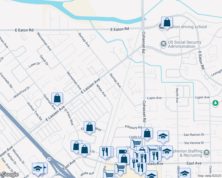 map of restaurants, bars, coffee shops, grocery stores, and more near 20 Jillian Lane in Chico
