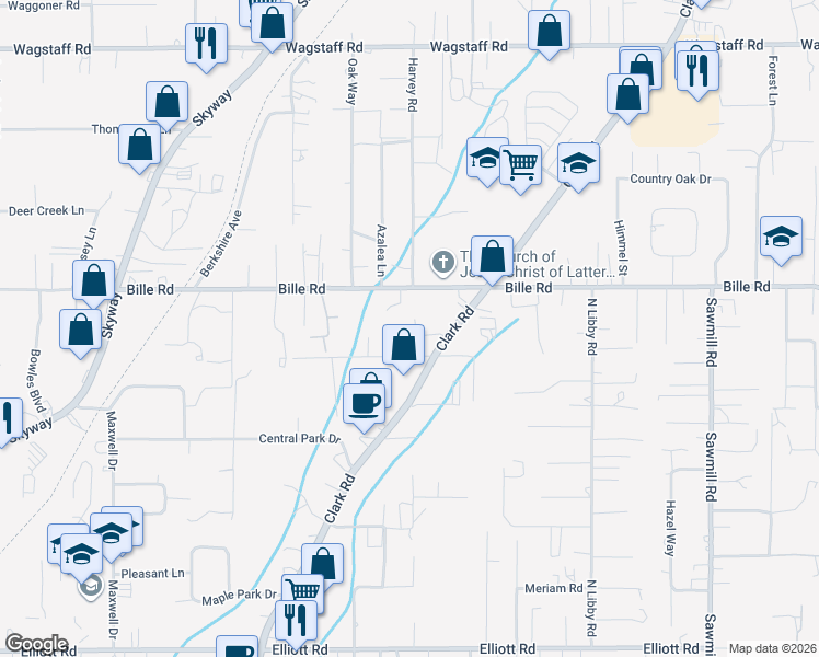 map of restaurants, bars, coffee shops, grocery stores, and more near 6351 Tahoe Court in Paradise