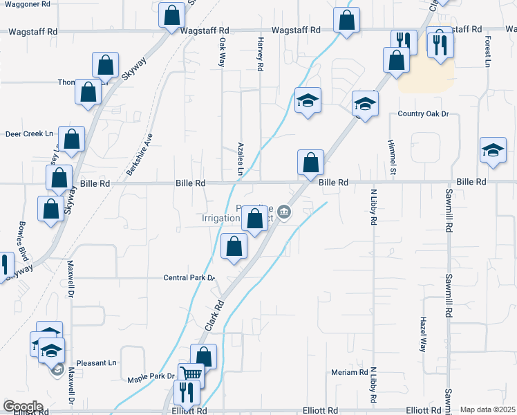 map of restaurants, bars, coffee shops, grocery stores, and more near 6351 Tahoe Court in Paradise