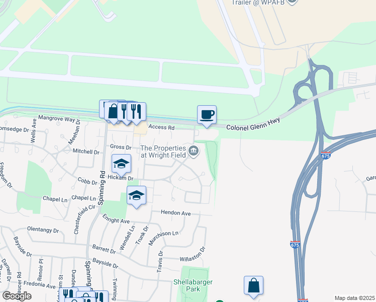 map of restaurants, bars, coffee shops, grocery stores, and more near 5937 Hickam Drive in Riverside