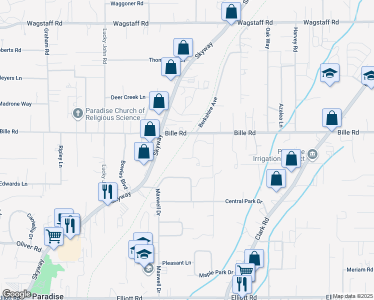 map of restaurants, bars, coffee shops, grocery stores, and more near 6159 Berkshire Way in Paradise
