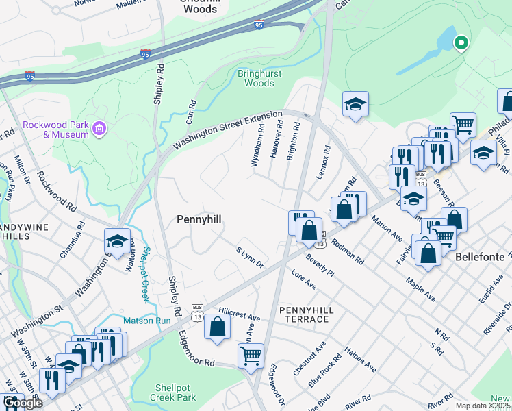 map of restaurants, bars, coffee shops, grocery stores, and more near 206 Weldin Lane in Wilmington