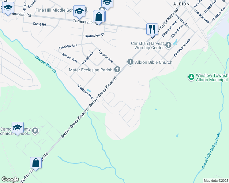 map of restaurants, bars, coffee shops, grocery stores, and more near 17 Kresson Court in Berlin