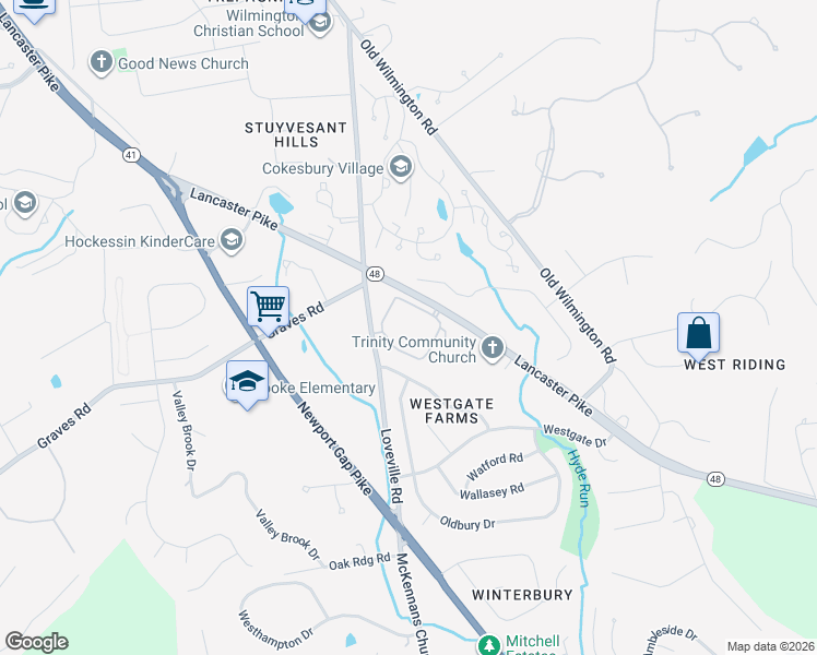 map of restaurants, bars, coffee shops, grocery stores, and more near 614 Loveville Road in Hockessin