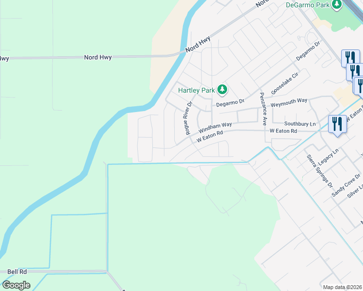 map of restaurants, bars, coffee shops, grocery stores, and more near 3211 Tinker Creek Way in Chico