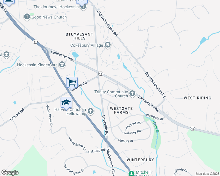 map of restaurants, bars, coffee shops, grocery stores, and more near 614 Loveville Road in Hockessin